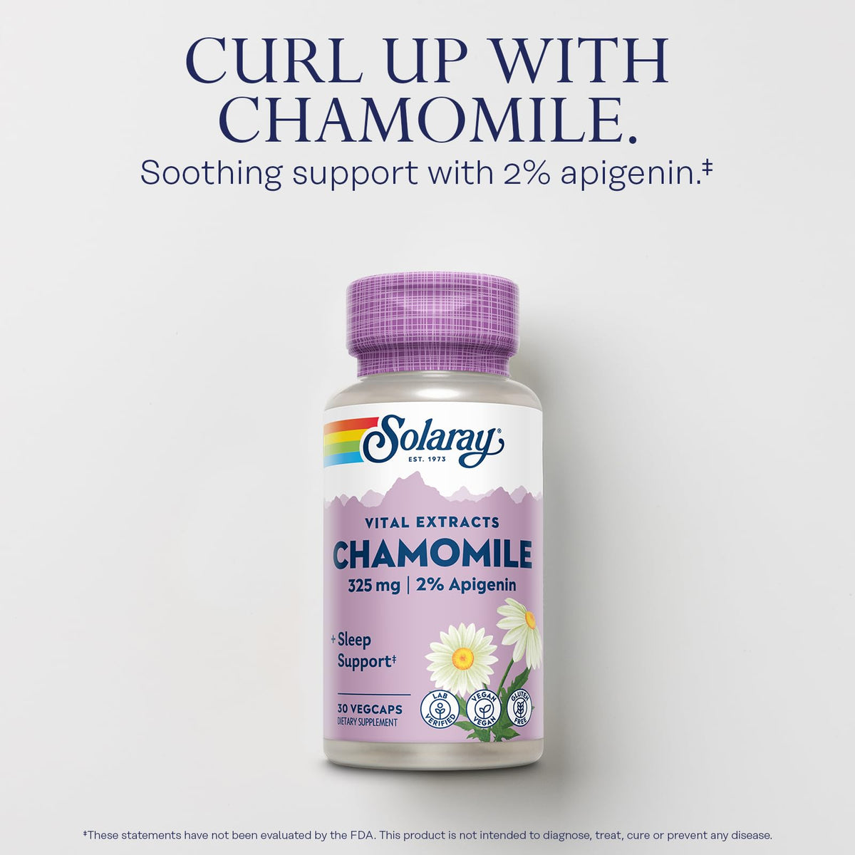 Vegetarian sleep aid capsules bottle of Solaray Vital Extracts Chamomile.