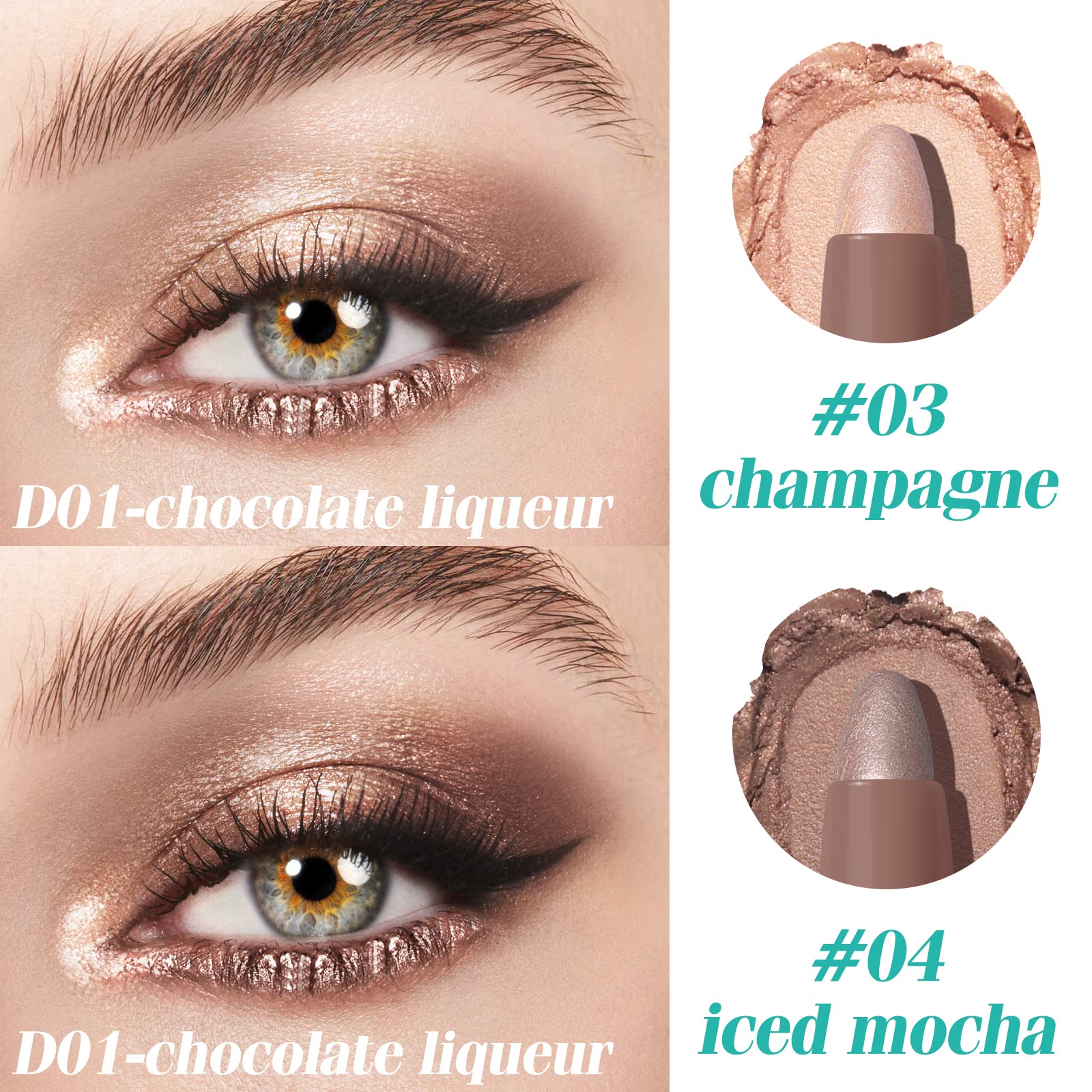 Kimuse eyeshadow stick set showing brightener and shimmer tips