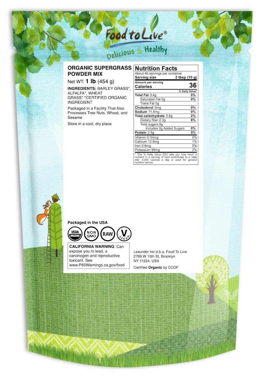 Food To Live organic green superfood powder blend packaging