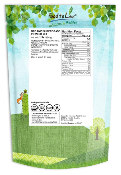 Food To Live organic green superfood powder blend packaging