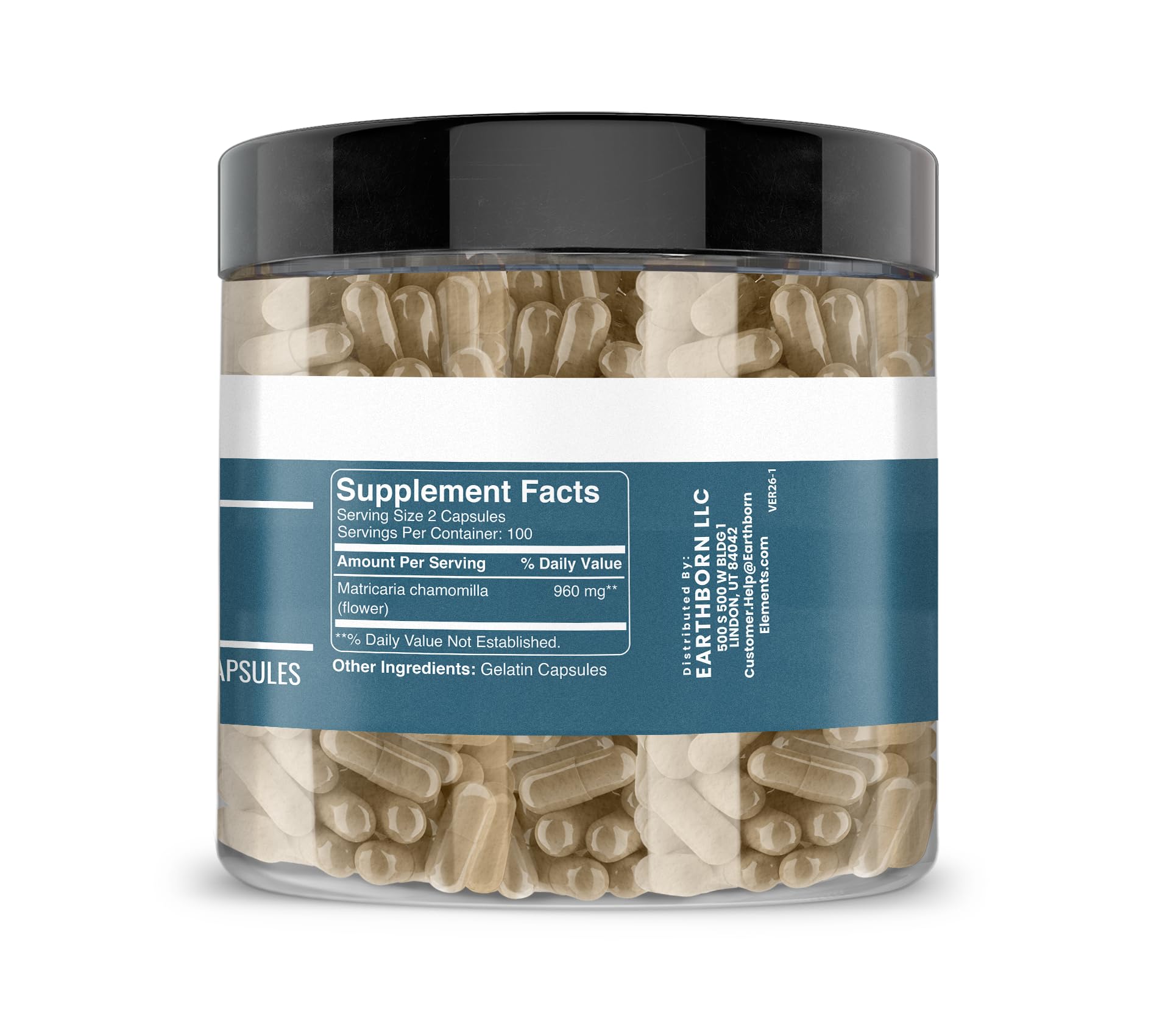 Earthborn Elements Chamomile Extract pure dietary supplement bottle displaying ingredient facts.