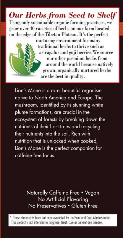 Back of Bravo Tea packaging showing organic ingredients list