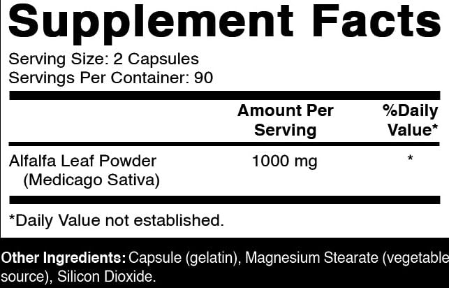 Oxify Alfalfa bottle side view showing supplement facts