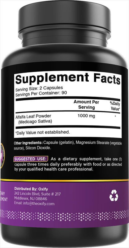 Oxify Alfalfa dietary supplement packaging in USA