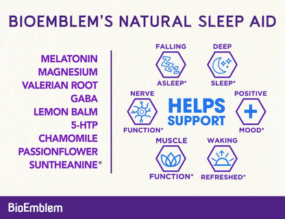 BioEmblem sleep supplement label displaying valerian root suntheanine and gaba ingredients list