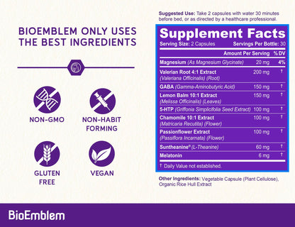 Side angle of BioEmblem natural relaxation supplement for adult night time wellness