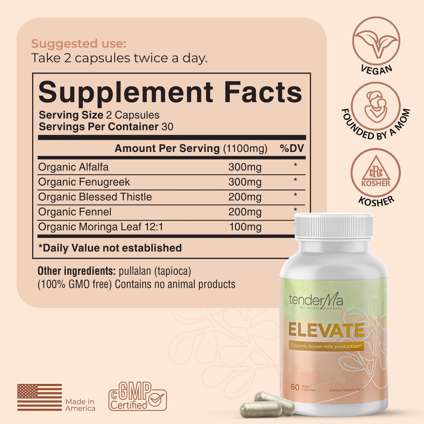 Imported USA TenderMa Elevate supplement bottle