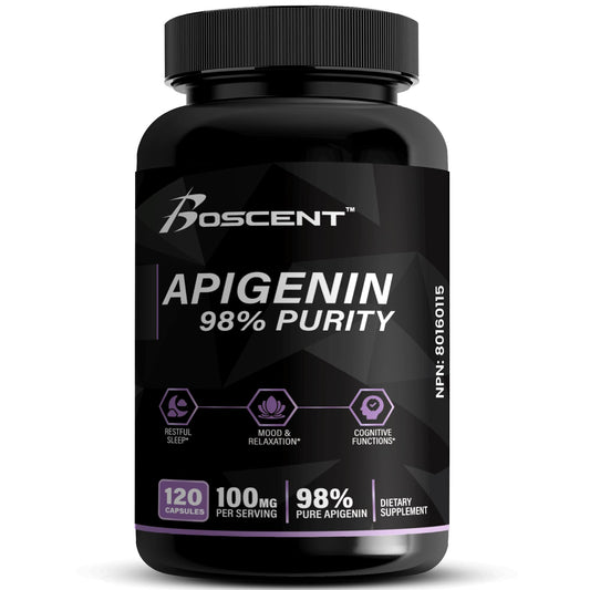BOSCENT Apigenin 100mg 120 capsules side view supplement facts panel