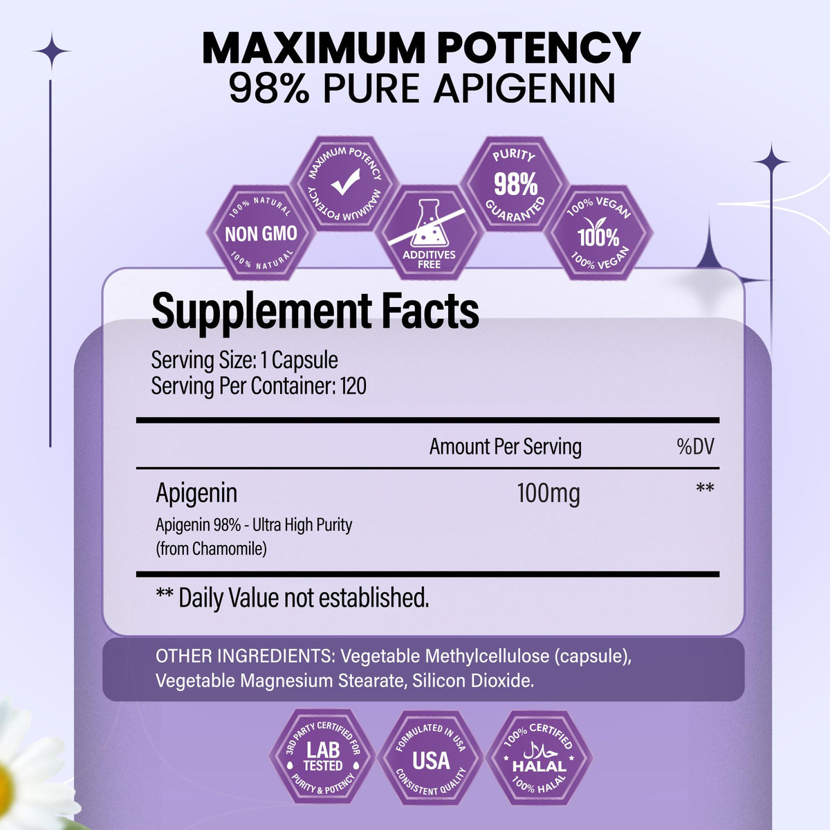 BOSCENT Apigenin 120 vegetable capsules four month supply packaging detail