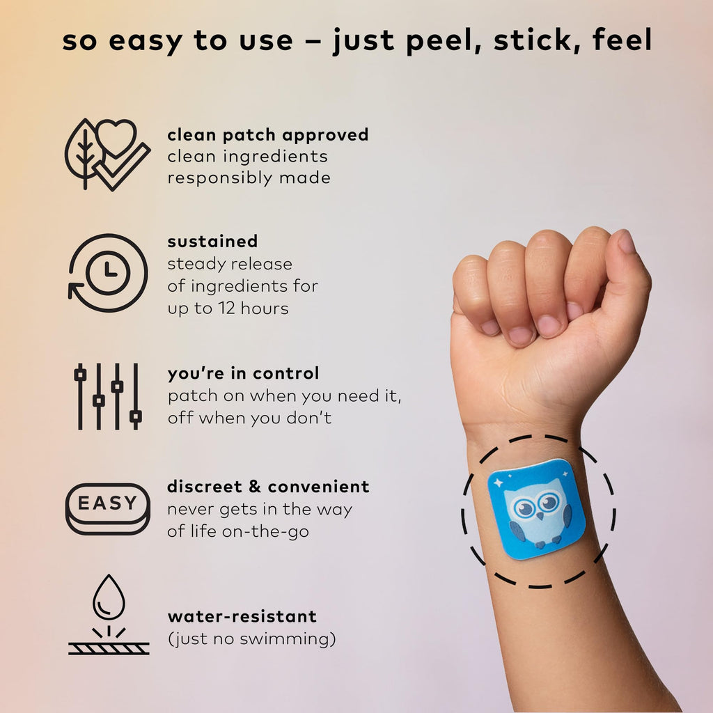 The Good Patch Nite Owl plant powered relaxation patches for kids back packaging details