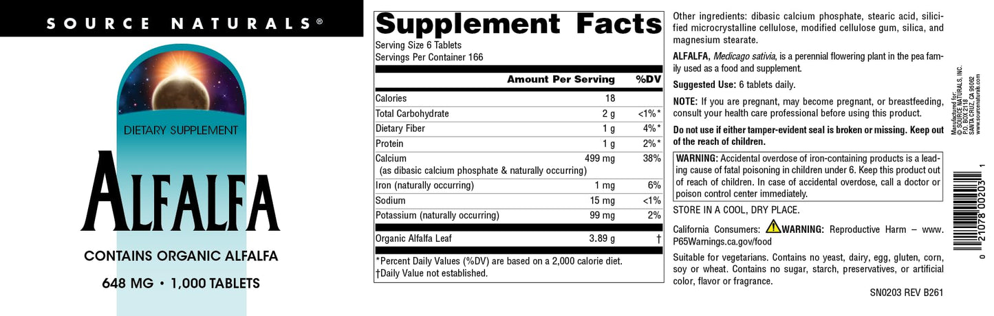 Authentic Source Naturals Alfalfa packaging side view
