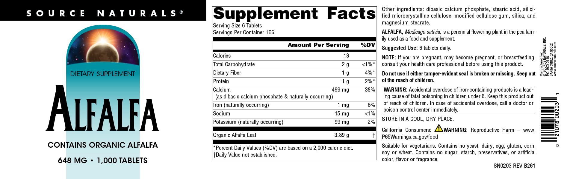 Authentic Source Naturals Alfalfa packaging side view
