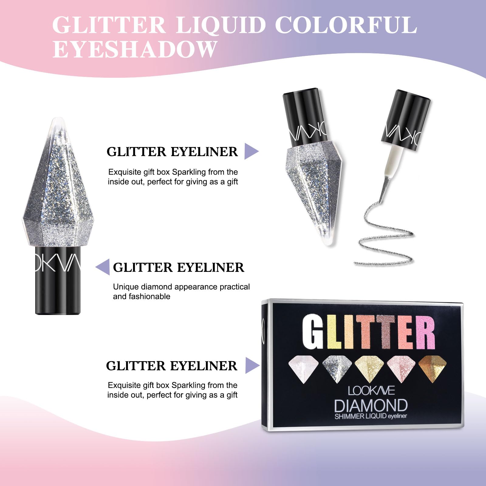 MooGlamor liquid glitter eyeshadow tubes with diamond caps