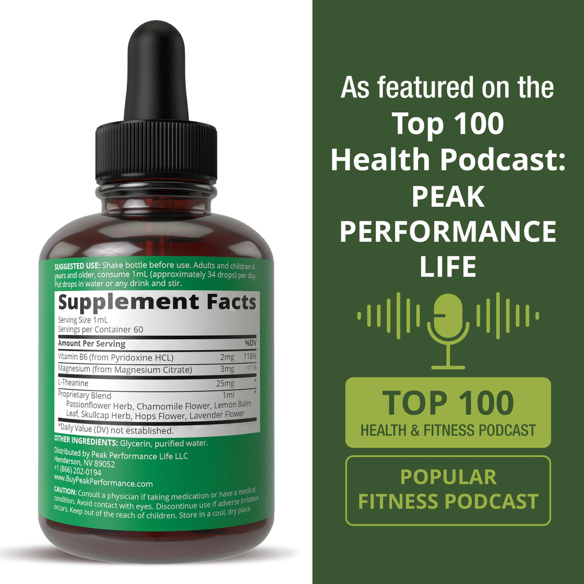 Peak Performance Kids Calm Liquid Drops packaging showcasing melatonin alternative benefits
