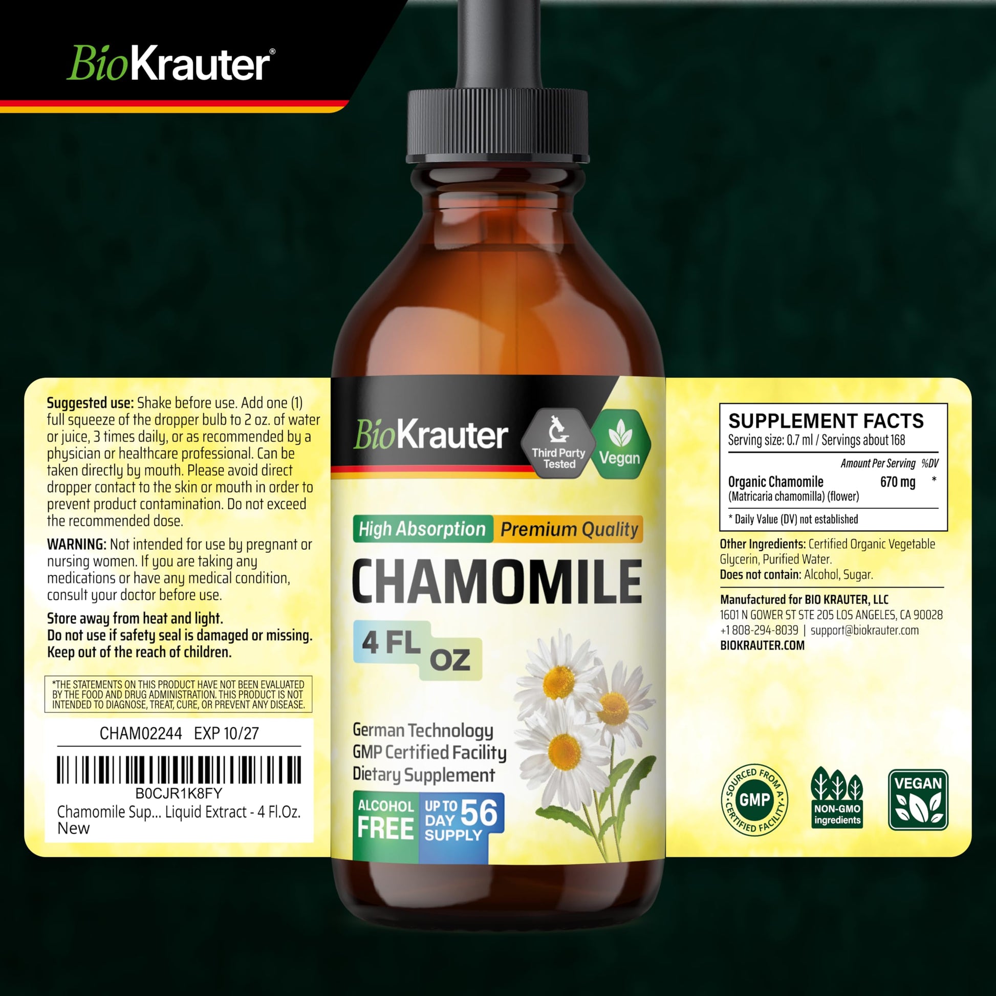 Full packaging layout of the imported Bio Krauter chamomile relaxation formula