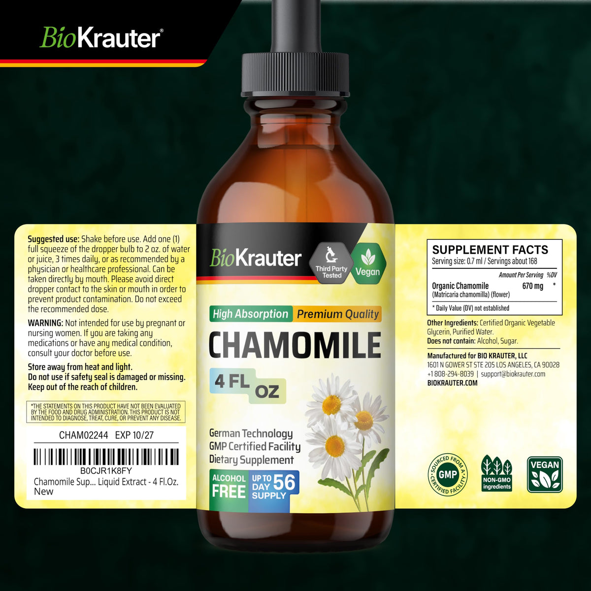 Full packaging layout of the imported Bio Krauter chamomile relaxation formula