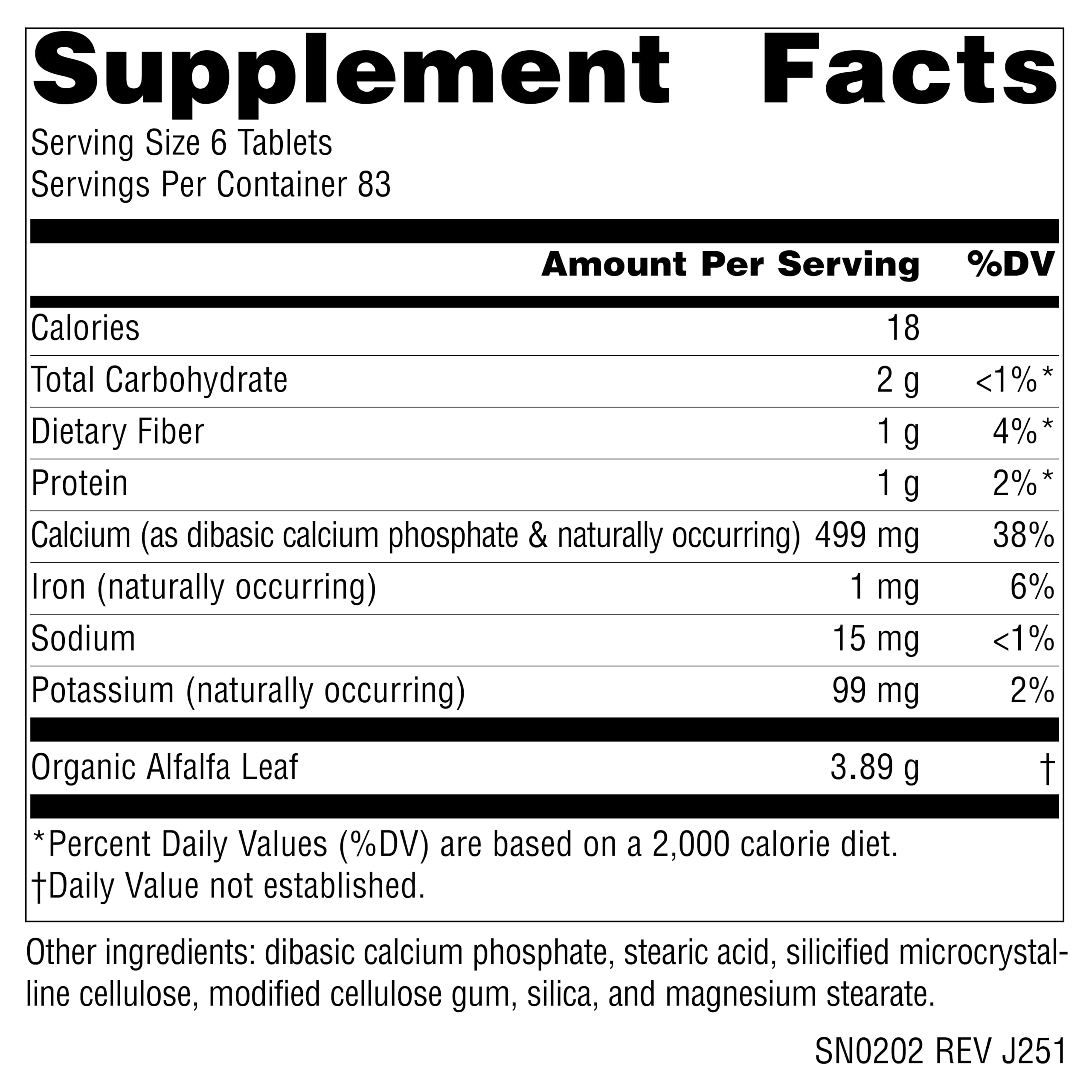 Source Naturals Alfalfa organic supplement label details