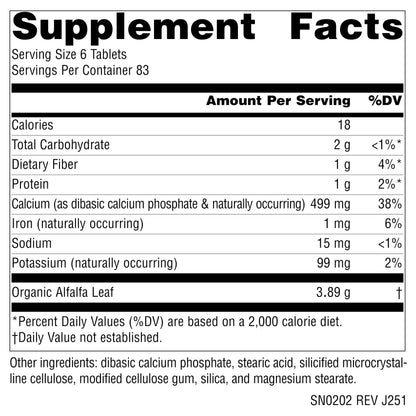 Source Naturals Alfalfa organic supplement label details