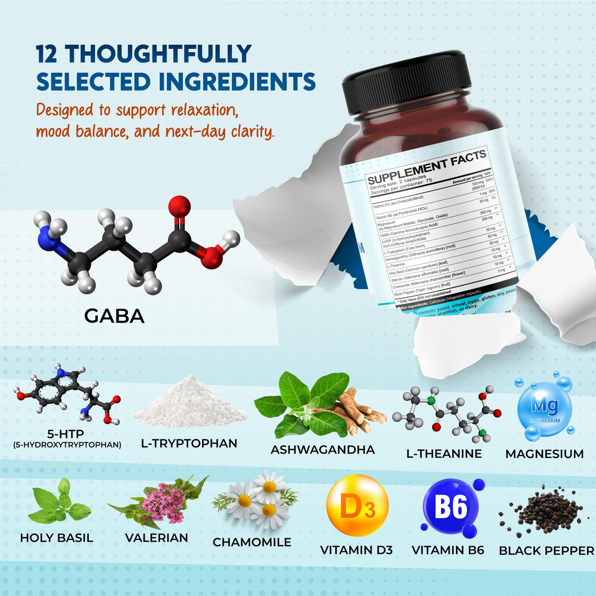 Authentic PeakPury vegan dietary supplement packaging for mood and sleep regulation.