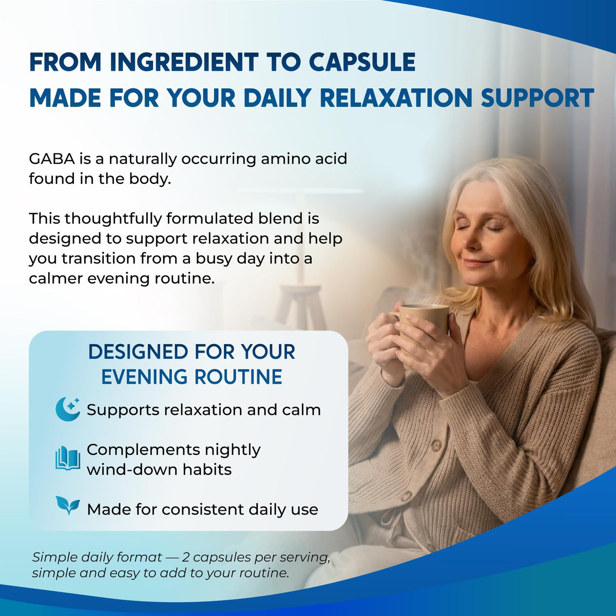 PeakPury GABA 5-HTP and L-Theanine blend highlighting the 75-day supply feature.