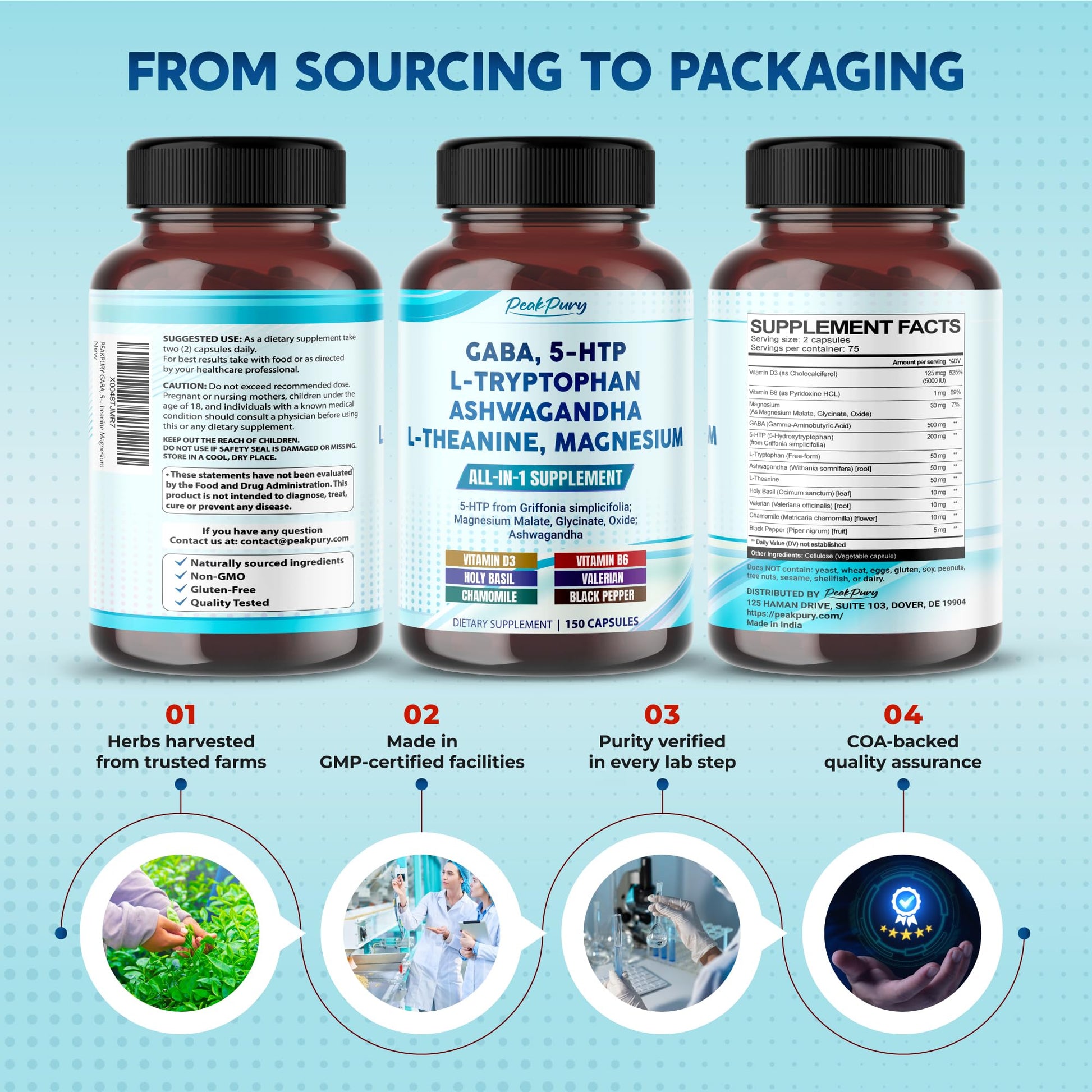 Imported PeakPury premium brain and emotional wellness supplement on a clean background.