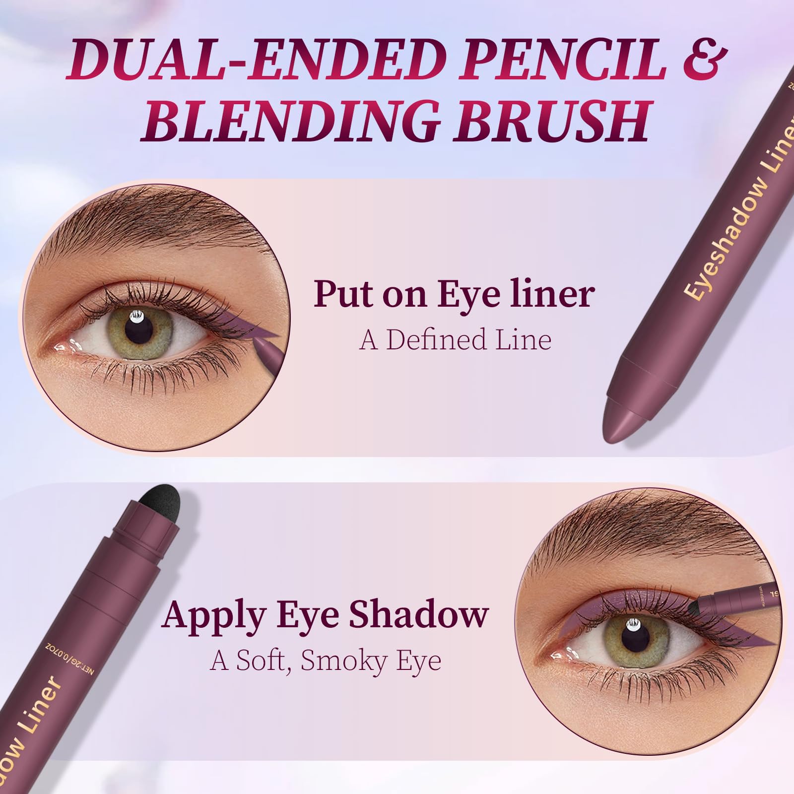 Close up of MySite Shadow Liner plum color tip and smudge brush