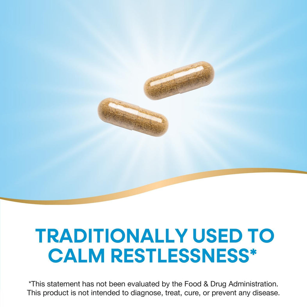 Side view of Nature's Way Chamomile capsules highlighting the 100 percent vegan formulation.