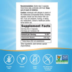Close-up of the traditional calming aid chamomile supplement bottle depicting serving size information.
