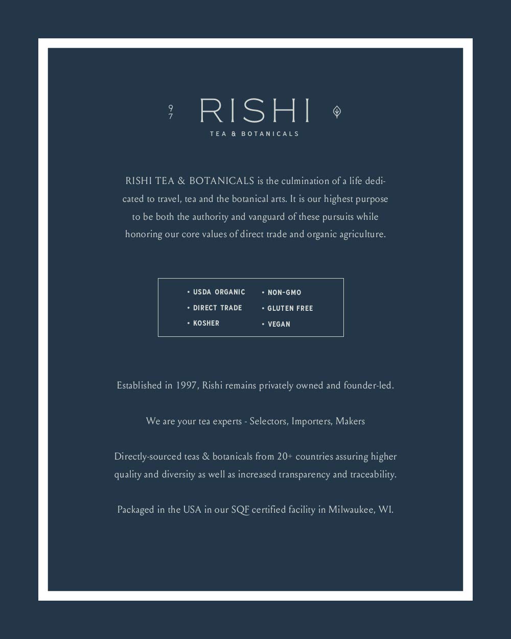 Authentic USA imported Rishi organic calming tea nutritional label details