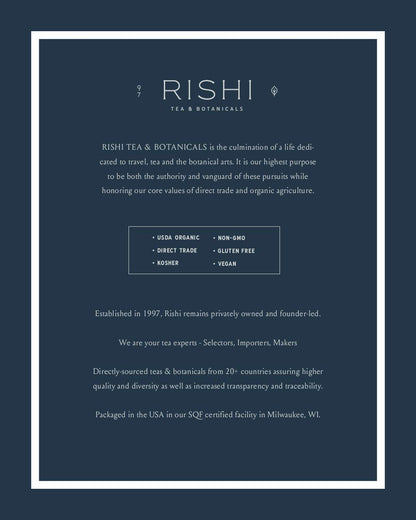 Authentic USA imported Rishi organic calming tea nutritional label details