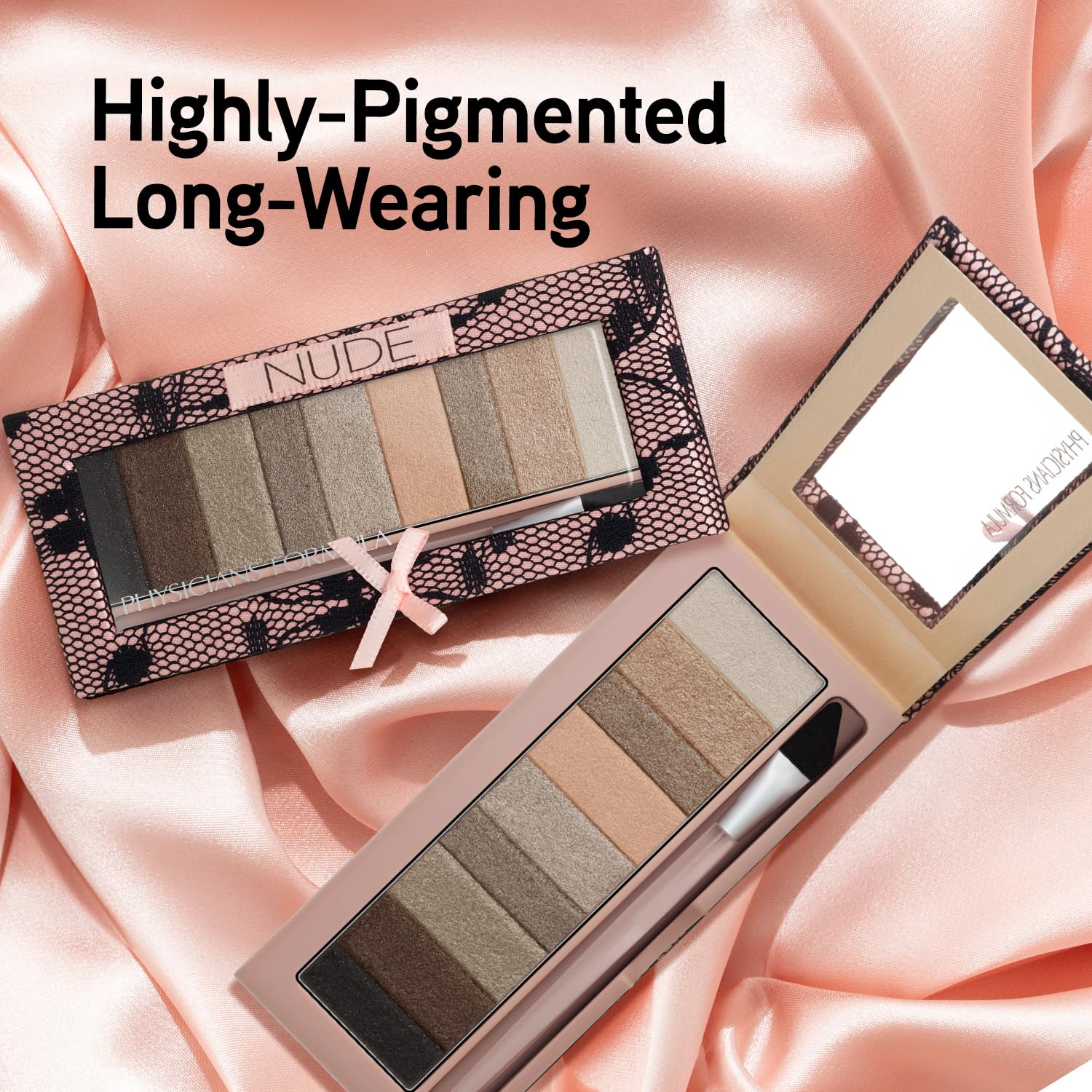 Physicians Formula Nude eyeshadow palette open showing nine shimmer shades