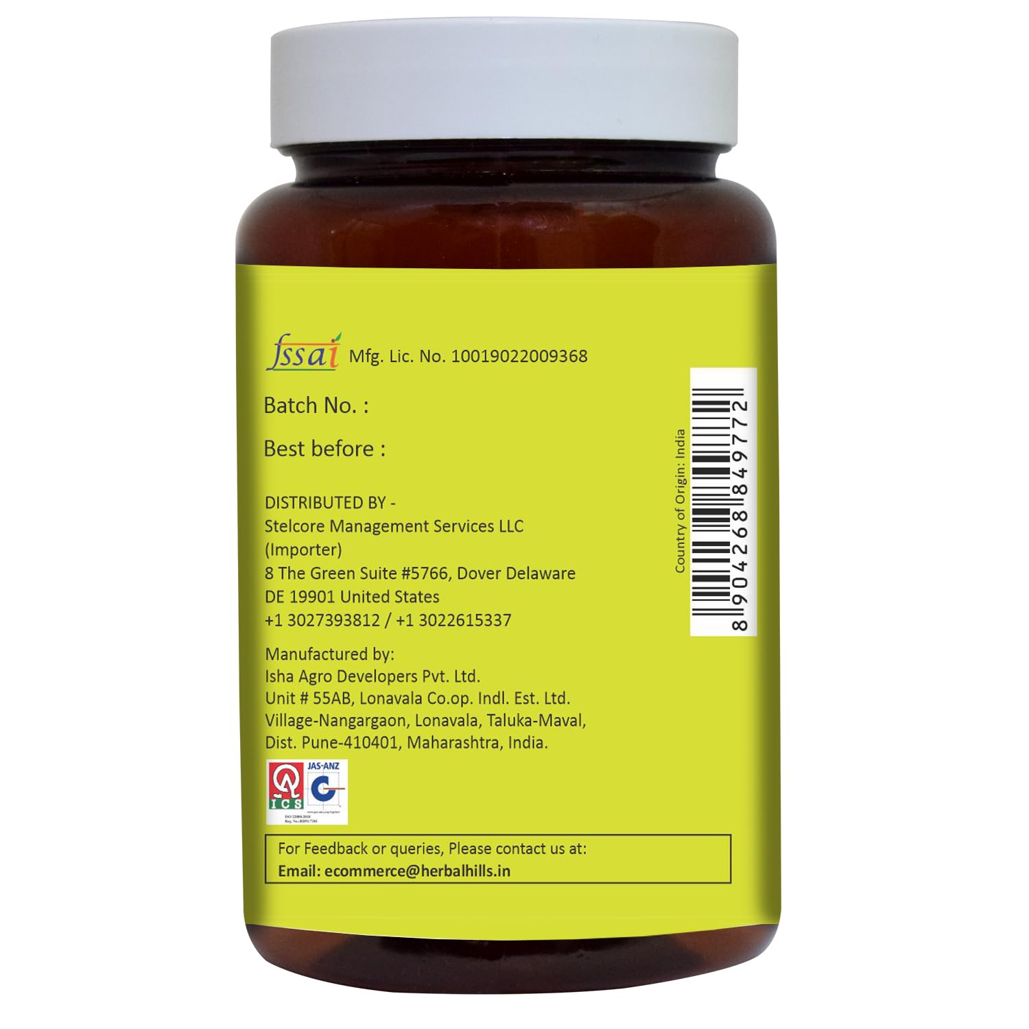 Herbal Hills Alfalfa tablets nutritional information side view