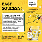 Premium imported chamomile herbal supplement bottle with clear glass dropper applicator.