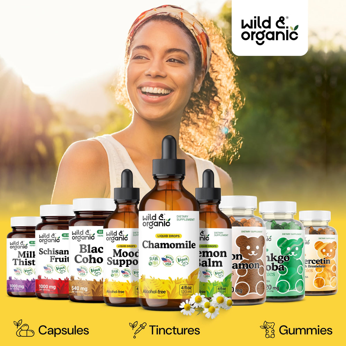 Natural vegetable glycerin based chamomile formula packaging imported from USA.
