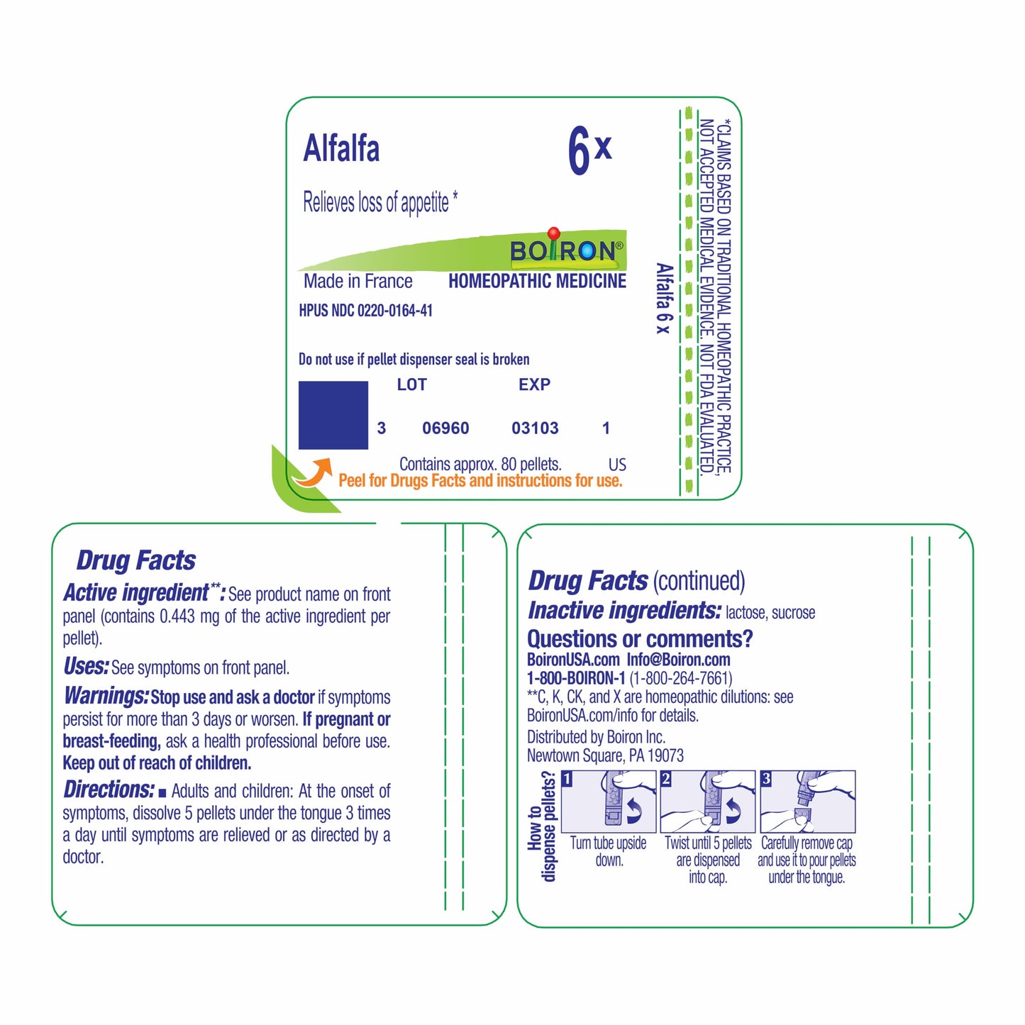 Boiron Alfalfa 6X quick dissolve pellets for adults and children