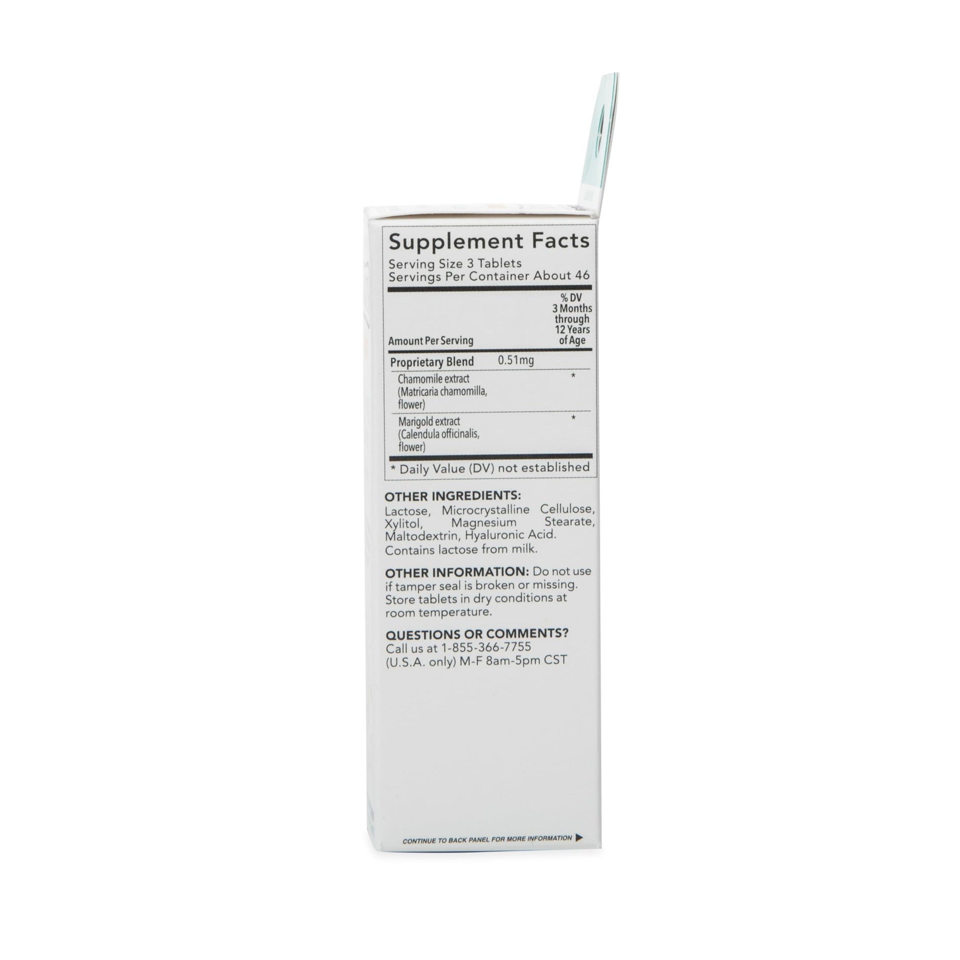 Close up view of fast dissolving infant soothing tablets by Dr. Talbot's