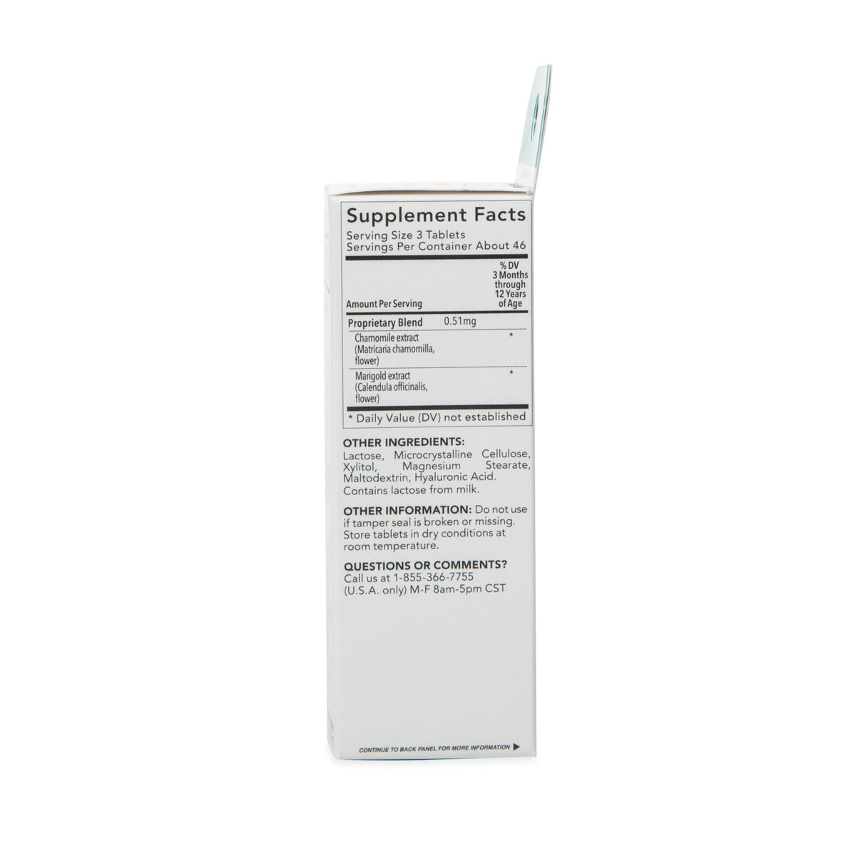Close up view of fast dissolving infant soothing tablets by Dr. Talbot's