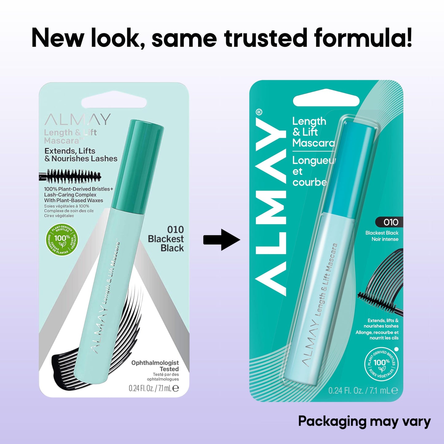 Almay 0.24 fluid ounce blackest black mascara container side angle