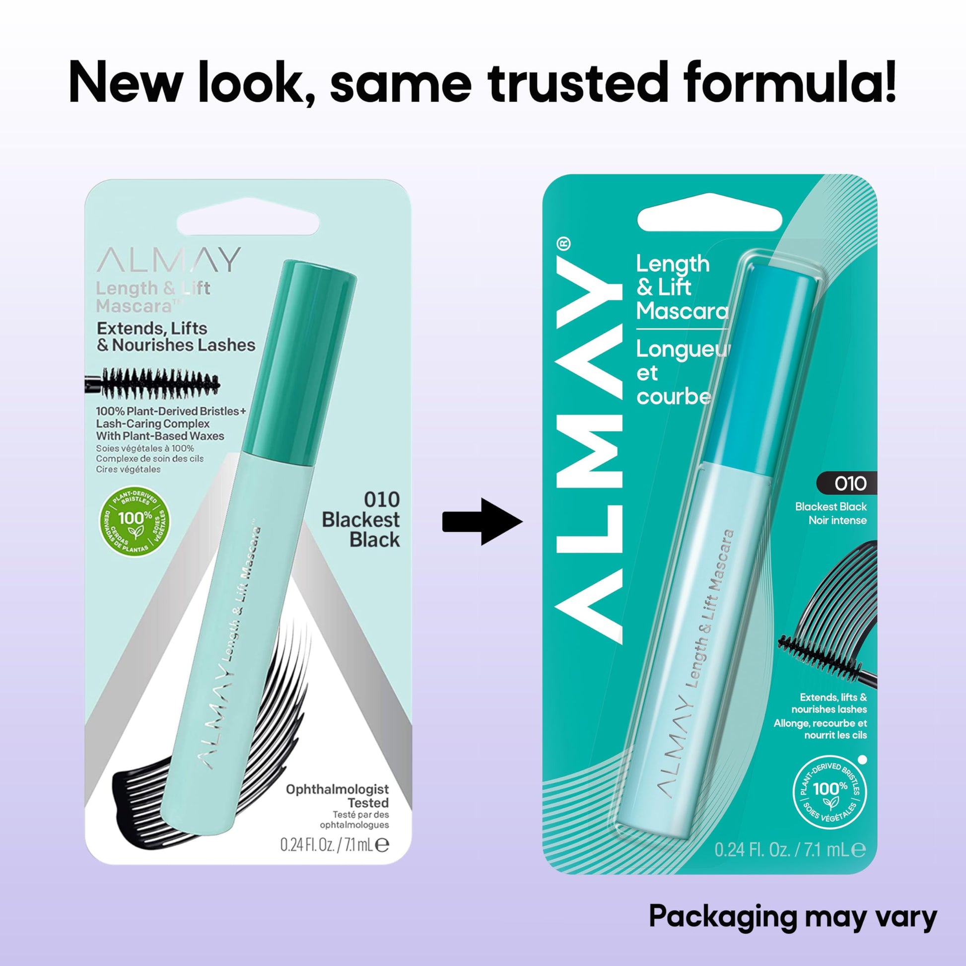 Almay 0.24 fluid ounce blackest black mascara container side angle