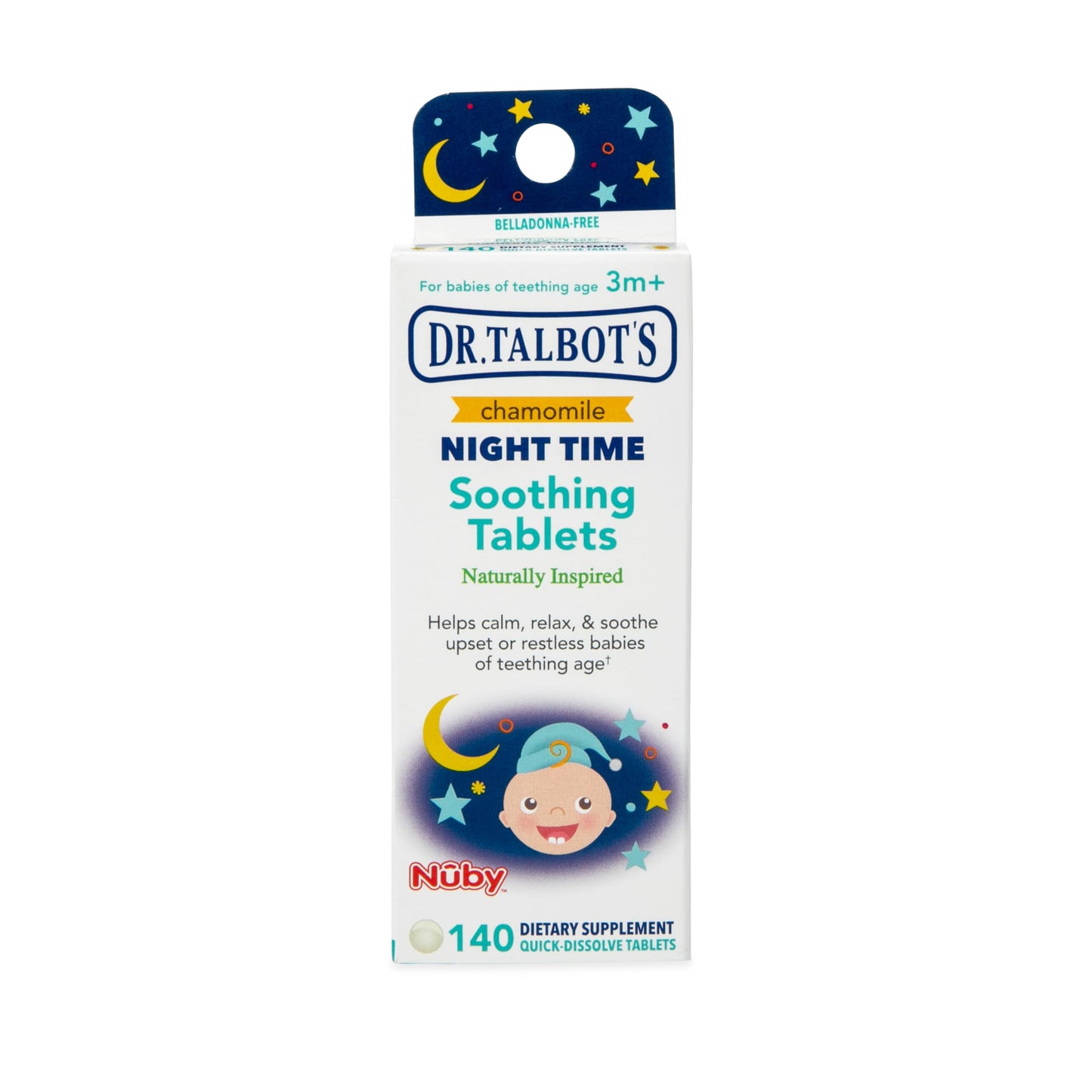 Dr. Talbot's belladonna free nighttime soothing tablets container side view