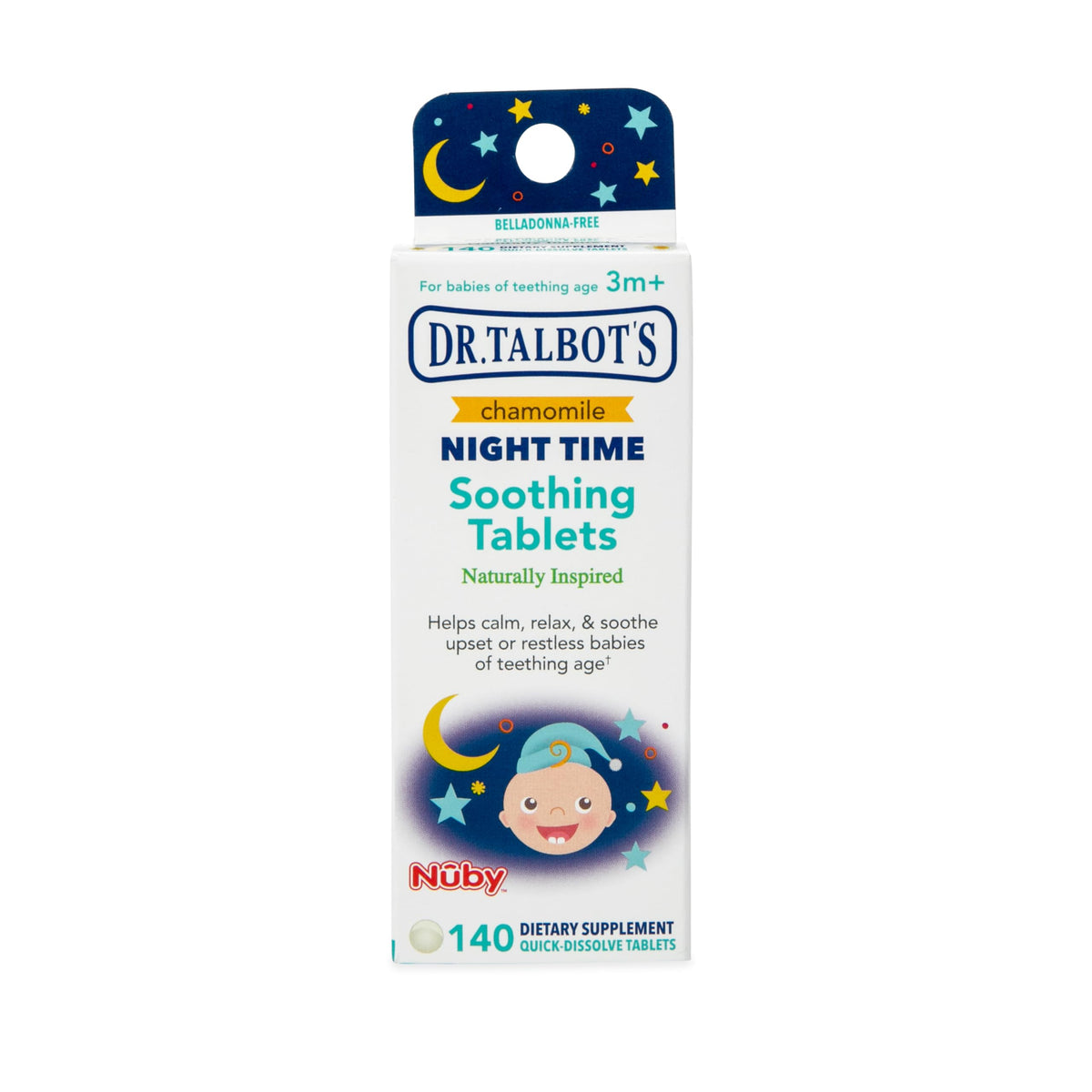 Dr. Talbot's belladonna free nighttime soothing tablets container side view