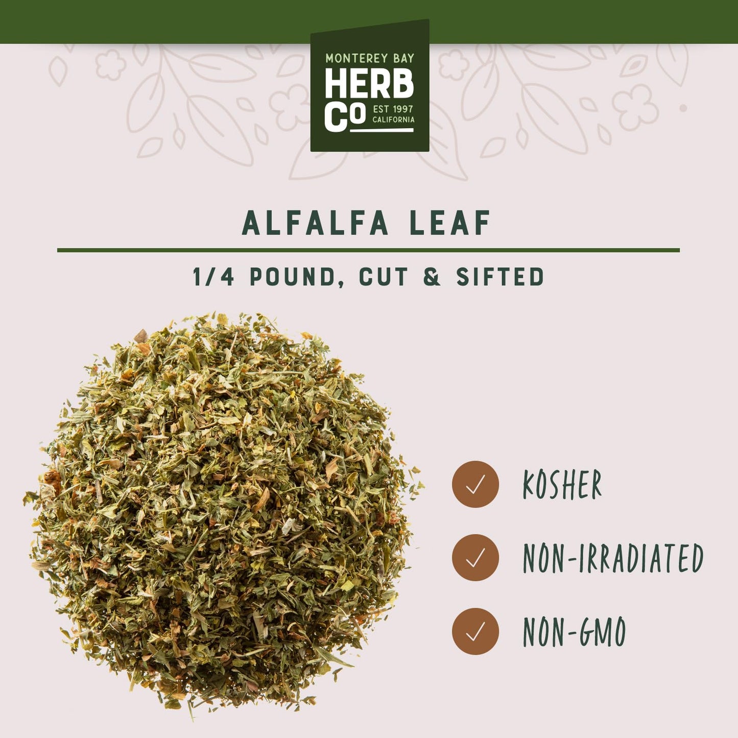 Monterey Bay Herb Co alfalfa leaves texture
