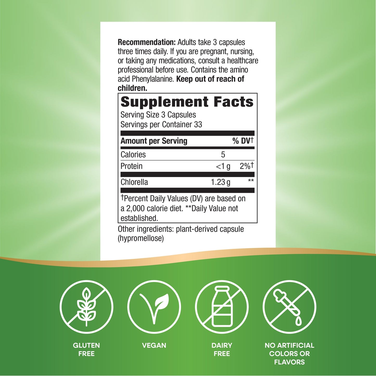 Nature's Way Chlorella bottle cap and safety seal