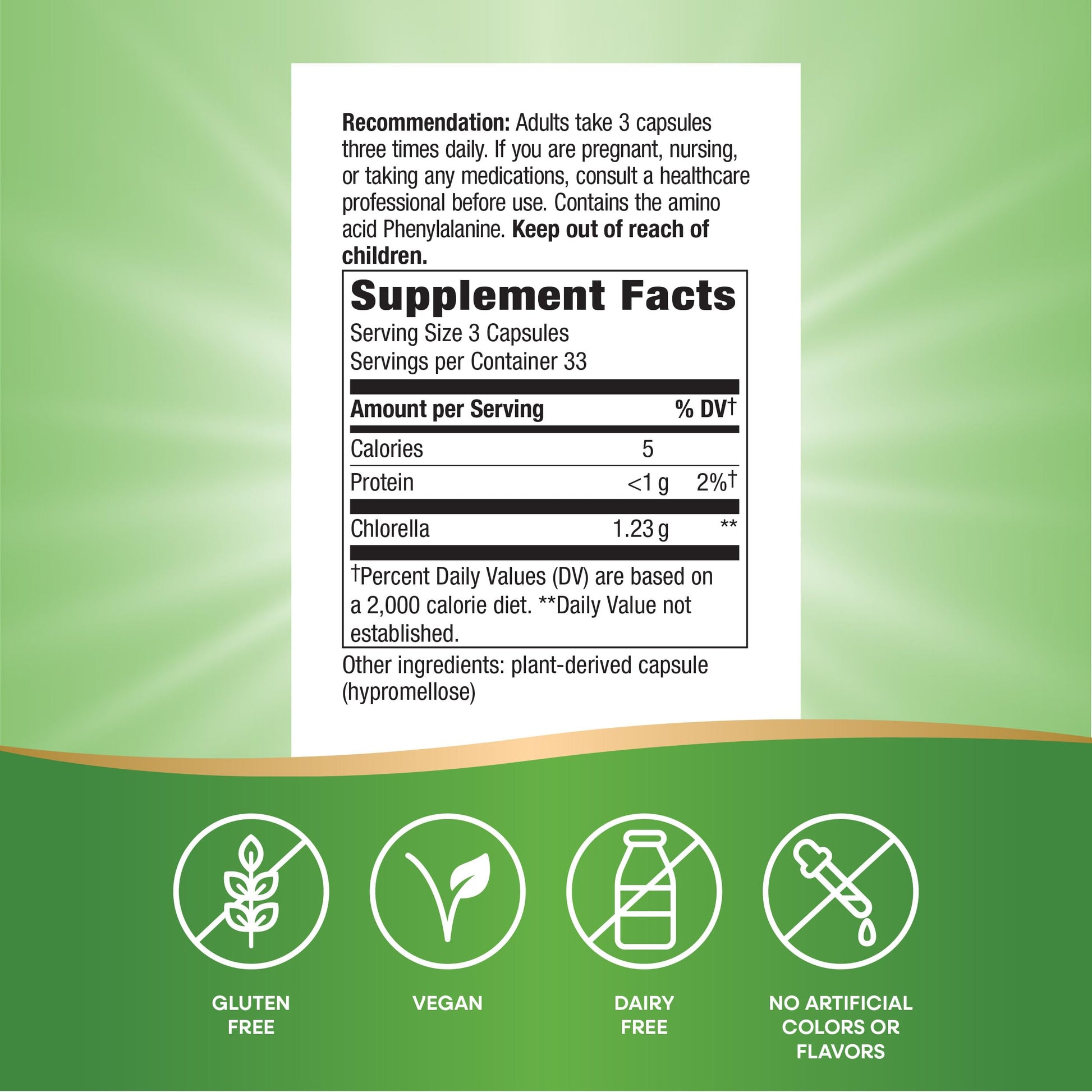 Nature's Way Chlorella bottle cap and safety seal