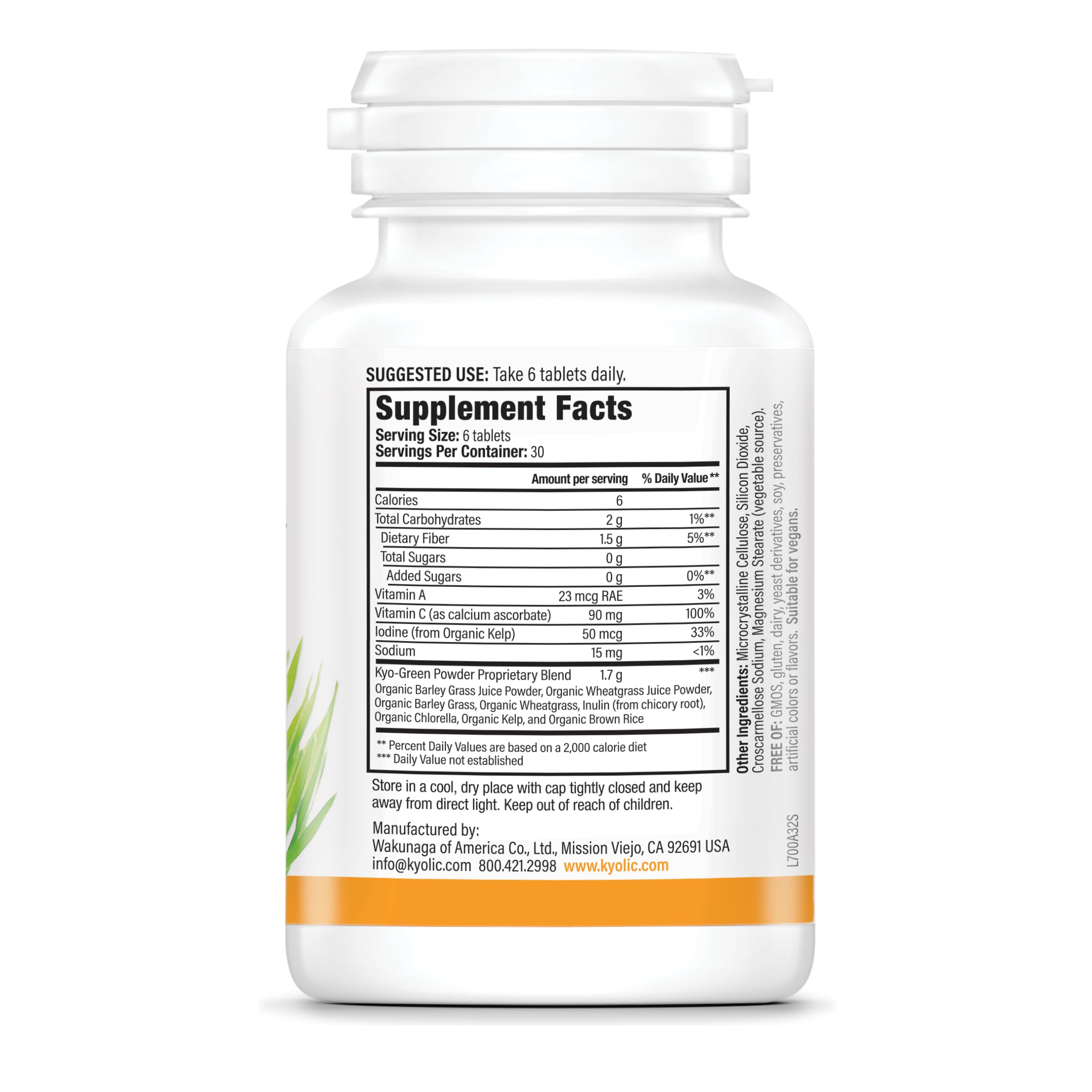 Kyolic Kyo-Green nutritional supplement bottle with clear label