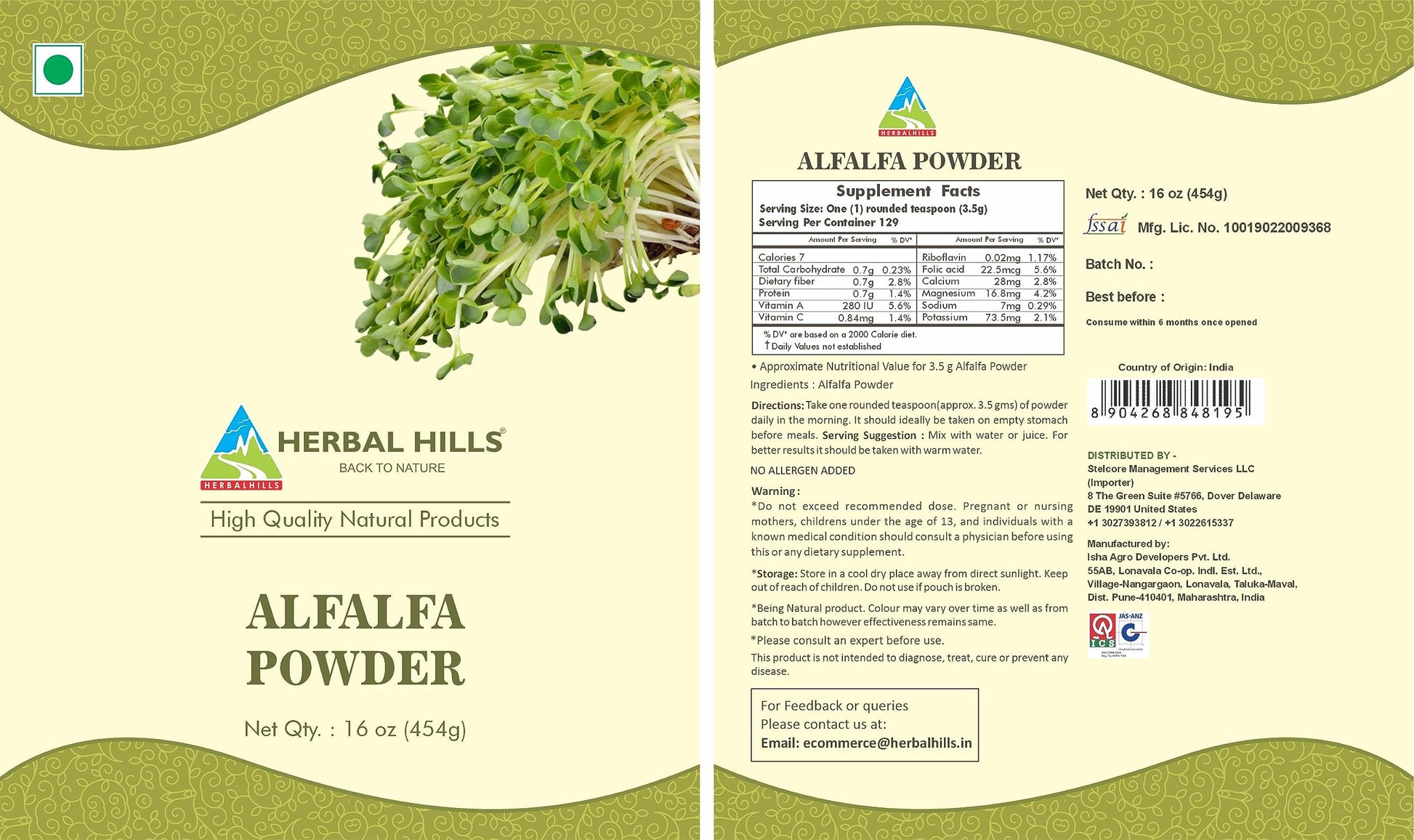 Scoop included with Herbal Hills Alfalfa Powder 16 Ounces