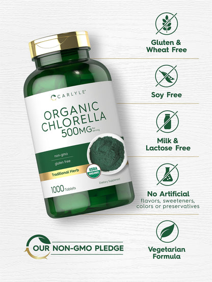 Side profile of 1000 count Carlyle Chlorella bottle