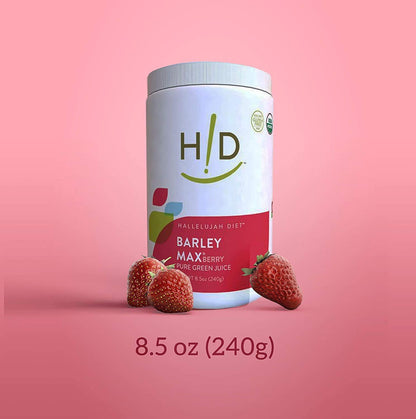 Hallelujah Diet BarleyMax berry 8.5 ounce container for smoothie mixing