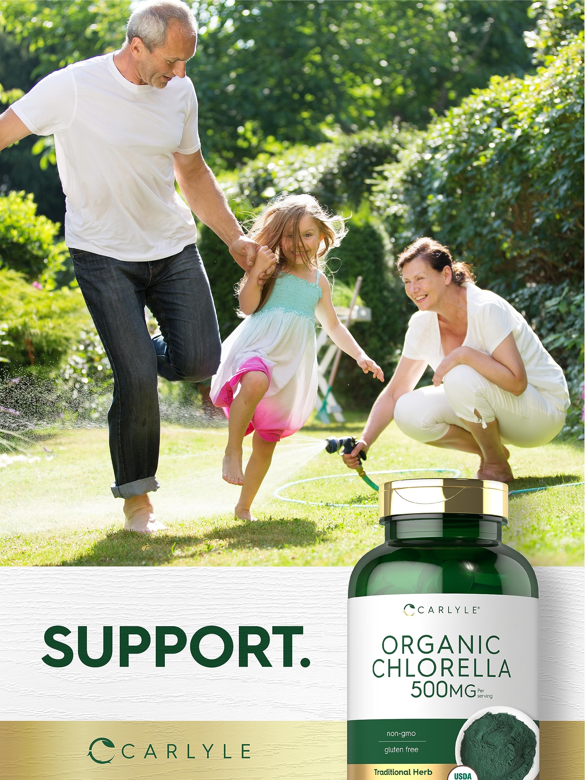 Carlyle Chlorella superfood tablets in a glass bowl