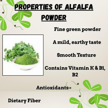 Close up of Essencea Alfalfa green superfood powder texture